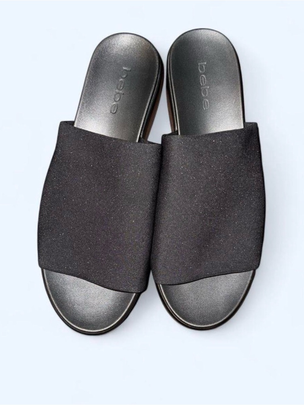 bebe Black Wide-Band Slide Mules